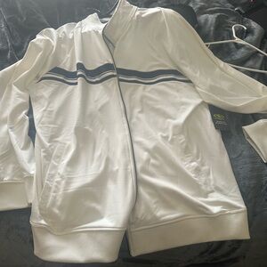 White Track Jacket with Blue Stripes
